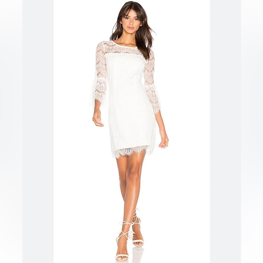 [bobi black] revolve flared sleeve lace mini dress white S